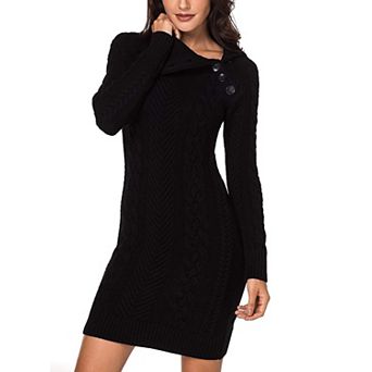 Womens Turtleneck Cable Knit Long Sleeve Winter Sweater Dress