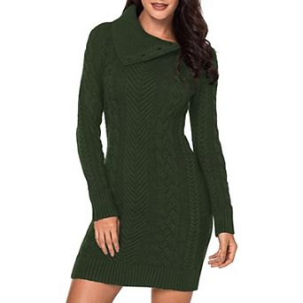 Womens Turtleneck Cable Knit Long Sleeve Winter Sweater Dress