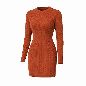 Women's Cable Knit Long Sleeve High Waist Slim Fit Dress
