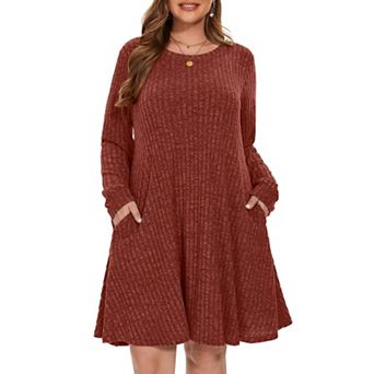 Plus Size Crew Neck Long Sleeve Sweater Dress Fall Winter Casual Outfits