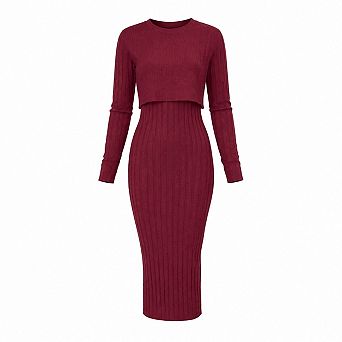 Womens 2 pc Ribbed Knit Crop Top Sleeveless Tank Bodycon Midi Dress Set