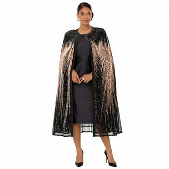 Donna Vinci Women's Sequin Embellished Chiffon Cape & Dress 2 pc Set