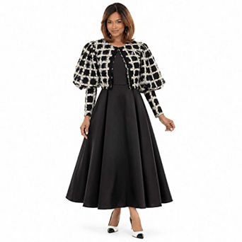 Donna Vinci Women's Textured Cropped Jacket & Satin Maxi Dress Set