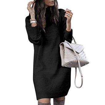 Women Turtleneck Long Sleeve Knit Sweater Dress Casual