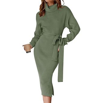 Women's Turtleneck Bodycon Knit Sweater Dress Ribbed