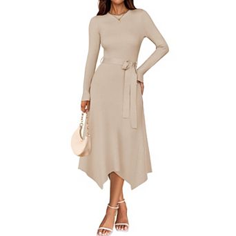 Women's Long Sleeve Knit Midi Dress A-Line