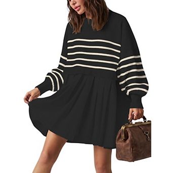 Womens Oversized Sweater Dress Crew Neck Long Sleeve Knit Mini