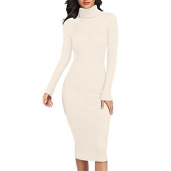 Women Stretchable Knitted Long Sleeve Slim Fitted Ribbed Dress