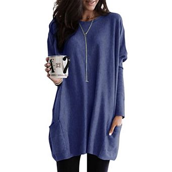 Womens Long Sleeve Shirt Dress Tunic With Pockets Casual Oversized