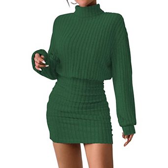 Women's Lightweight Ruched Bodycon Mini Sweater Dress