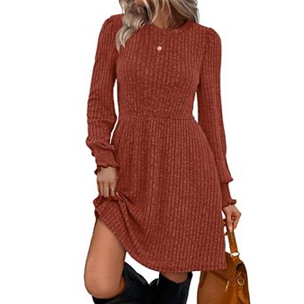 Women Long Sleeve Fall Casual Dress Ruffle Cuff Flattering Stretchy
