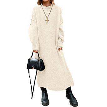 Womens Oversized Knit Maxi Dress Mock Neck Long Sleeve Casual