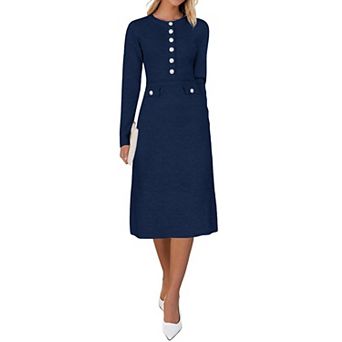 Women's Long Sleeve Knit Bodycon Crew Neck Midi Dress