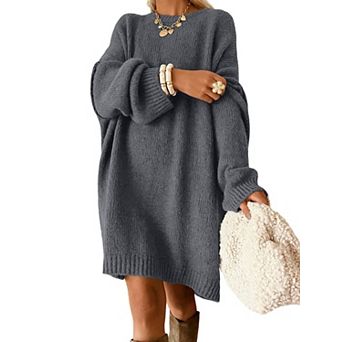 Women's Oversized Chunky Knit Crewneck Sweater Dress