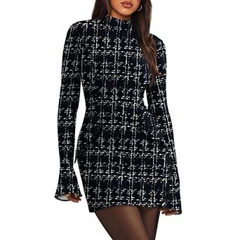 Womens Fall Long Sleeve Mock Neck Bodycon Mini Dress Ruched Party