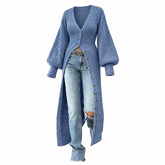 Womens Chunky Knit Long Duster Cardigan Maxi Sweater Dress