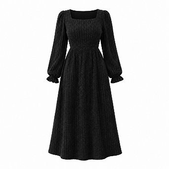 Plus Size Square Neck Long Sleeve Maxi Dress With Pockets Fall Wear