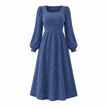 Plus Size Square Neck Long Sleeve Maxi Dress With Pockets Fall Wear