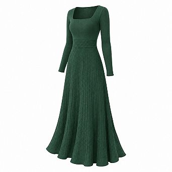 Women Long Sleeve Square Neck Empire Waist Midi Dress For Wedding Guest Cocktail Party