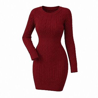 Womens Crewneck Long Sleeve Cable Knit Mini Sweater Dress
