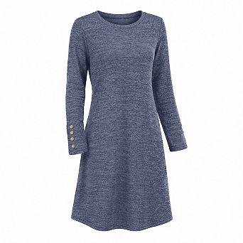 Women Long Sleeve Crew Neck Tunic Dress With Pockets Casual Fall Winter Wear
