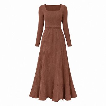 Women Long Sleeve Square Neck Empire Waist Midi Dress for Wedding Guest Cocktail Party