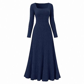 Women Long Sleeve Square Neck Empire Waist Midi Dress for Wedding Guest Cocktail Party