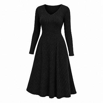 Long Sleeve Ribbed Knit A Line Midi Sweater Dress for Women Fall