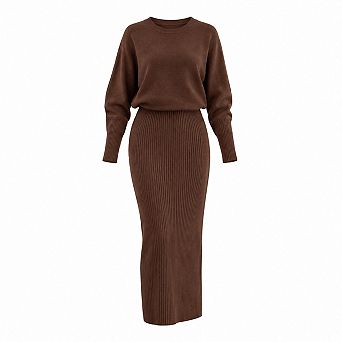 Womens Long Sleeve Ribbed Knit Bodycon Midi Dress High Waisted Slim Fit