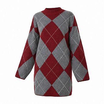 Womens Argyle Oversized Knit Turtleneck Long Sleeve Fall Dress