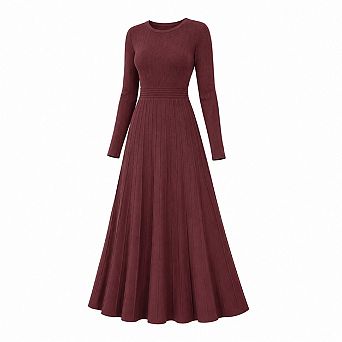 Womens Ribbed Knit Long Sleeve Midi Cocktail Party Dress