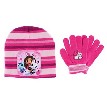 Textiel Trade Girl's Gabby's Dollhouse Striped Winter Beanie Hat and Gloves Set