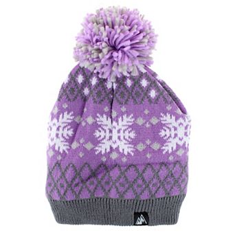 Grand Sierra Girls' Snowflake Fleece Lined Winter Beanie Hat with Pom