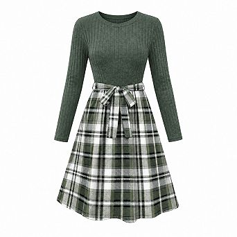 Long Sleeve Rib Knit Midi Dress With Pockets Removable Belt