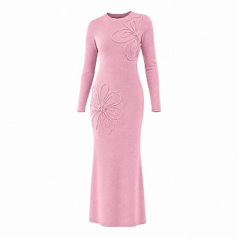 Womens Fall Long Sleeve Floral Print Knit Bodycon Maxi Dress