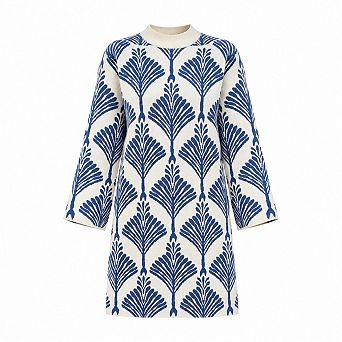 Womens Mock Neck Bell Sleeve Knit Mini Dress Vintage Floral Print