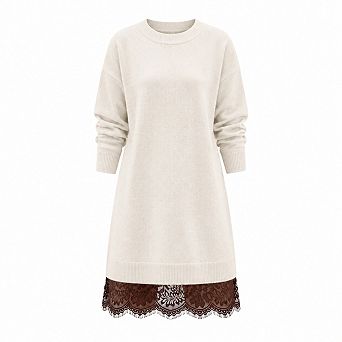 Womens Fall Long Sleeve Lace Knit Mini Casual Dress
