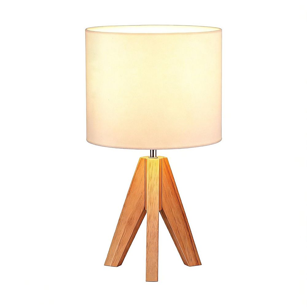Bohemian style wooden table lamp with linen shade