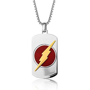 DC Comics The Flash Superhero Jewelry for Men, Stainless Steel Dog Tag Pendant, 22" Ball Chain