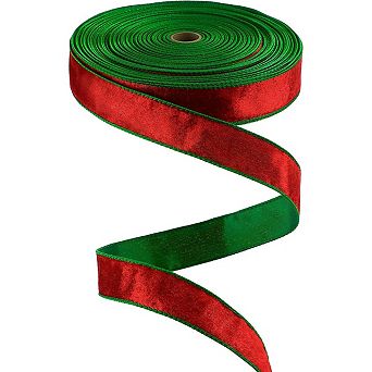 Fieldview 1.5 Inch x 60 Yards Velvet Ribbon with Gold Edge Red and Green for Christmas Wreaths Gift
