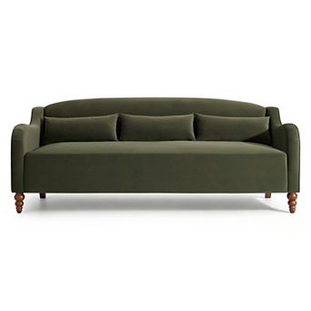 Whisen 78" Modern Upholstered Curved Sofa with 3 Lumbar Pillows & Birch Legs