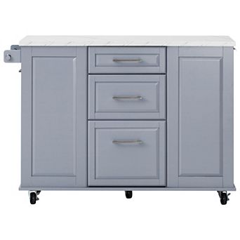 Whisen 50.7" Kitchen Island with Tilt Trash Can Storage, Drop-Leaf Table & Pull-Out Cabinet