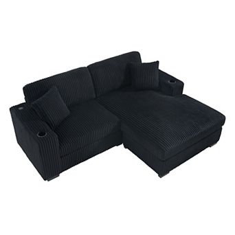 Whisen Modern L-Shaped Sectional Sofa, Corduroy Couch with Dual Cup Holders & Charging Ports
