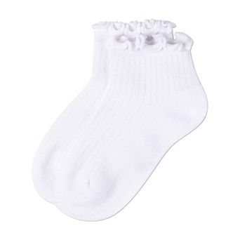 Big Kid 3 Pair Girls Ruffle-Cuff Ribbed Cotton-Rich Mid-Cut Quarter Socks