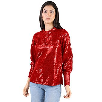 Artyska Women's Sequin Long Sleeve Crew Neck Pullover Top