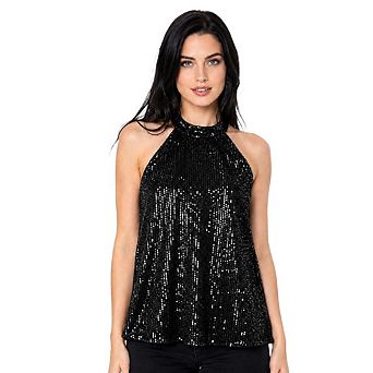 Artyska Women's Sequin Satin Piping Halter Neck Top