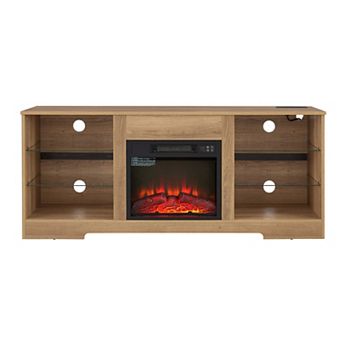 True Grip LED TV Stand with Power Outlets, 18" Electric Fireplace Insert