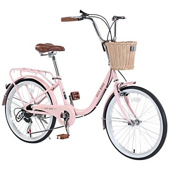 GNHCPV 22 Inch Girls City Bike 7-Speed Commuter Bicycle with Basket