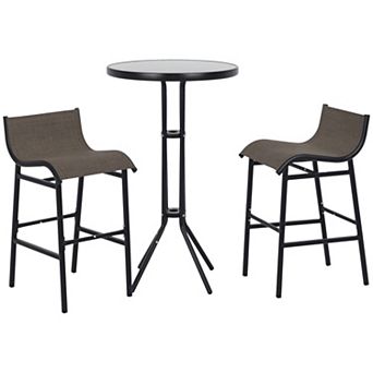 Tan 3 pc Outdoor Bistro Set for 2 - Bar Height Patio Furniture