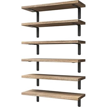 Paulownia Wood Floating Shelves Set of 6 Farmhouse Wall Shelves for Bedroom Bathroom Living Room